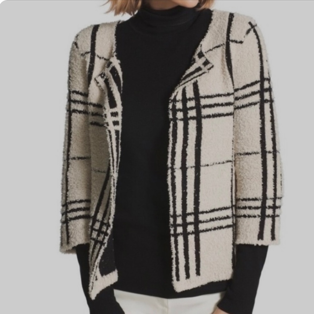 Chico's Cream & Black open front cardigan-size small